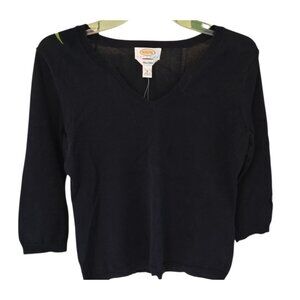 Talbots Petites Pima Cotton Pullover Sweater Size S 3/4 Sleeves W/Gold Buttons